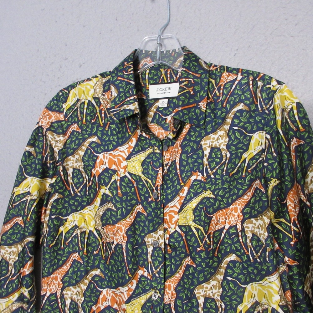 J Crew Collection Top Giraffe Safari Print Silk Twill Button Up Novelty Preppy